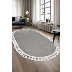 Halı  Gri Sahra Desenli Yıkanabilir Saçaklı Oval Yolluk Kilim Salon Halısı Modelleri