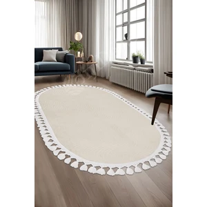 Halı  Krem Sahra Desenli Yıkanabilir Saçaklı Oval Yolluk Kilim Salon Halısı Modelleri