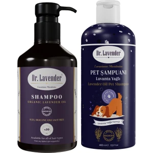 Dr. Lavender Pire Önleyici Köpek Şampuanı 400 ml Pet Şampuan + Tuzsuz Lavanta Yağlı Yetişkin Şampuanı 500 ml