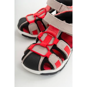 mnpc Unisex Çocuk Gri-Kırmızı Deri Ortopedik Outdoor Çocuk Sandalet