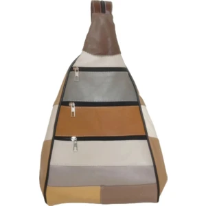 Hakiki Deri Kadın Sırt ve Omuz Çantası - Maymun Model Çok Bölmeli - Açık Ala