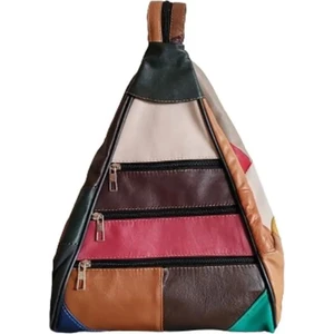 Kadın Hakiki Deri Maymun Model Sırt Çantası - Çok Bölmeli - Karışık Renkli