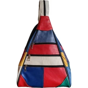 Kadın Hakiki Deri Maymun Model Sırt Çantası - Çok Bölmeli - Kırmızı Ala