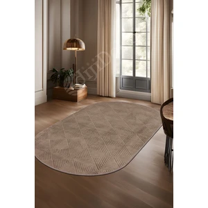 Halı  Kahverengi Pramit Desenli Kaymaz Oval Kesme Yolluk Kilim