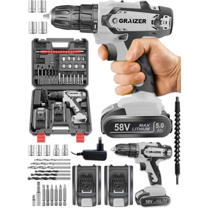 Gtx-58 V 5 Ah Darbeli Metal Şanzuman Bakır Sargılı Çift Akülü Vidalama Matkap + 27 Parça Setli