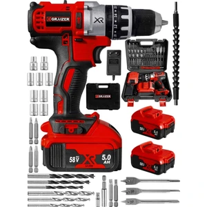 58V 5Ah Li-Ion Darbeli Akülü Vidalama Matkap – Çift Akü, Bakır Sargılı Metal Şanzıman ve Yüksek Torklu Ergonomik Tasarım