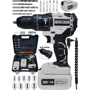 58 V 5 Ah 13 mm Metal Mandren Darbeli Çift Akülü Vidalama Matkap + 27 Parça Pro Set Gri