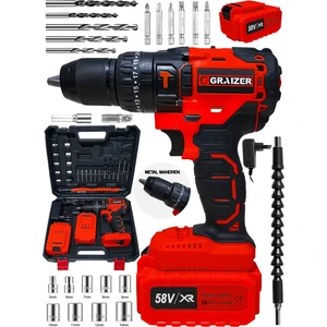 58 V 5 Ah 13 mm Çelik Mandren Darbeli Çift Akülü Vidalama Çelik Şanzuman Şarjlı Matkap