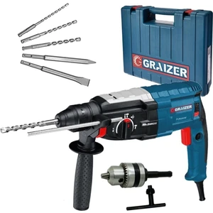 Alman 3000 Watt Kırıcı Delici 5.0 Joul Sjs Metal Dişli Şanzuman Hilti Darbeli Matkap + 5 Uç 28MM-GRI