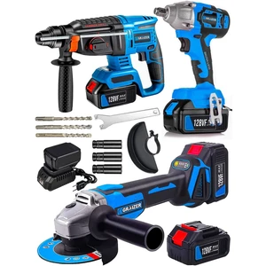 Alman Pro 128 V Profesyonel 3'lü Set Kırıcı Delici Somun Sıkma Taşlama Makinesi 2 Akülü Kömürsüz