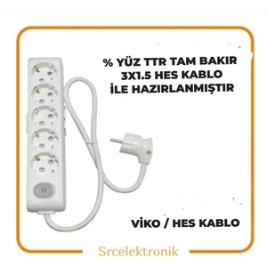 Multi-Let 5 Li 1.5 Hes Kablo (1 Ile 10 Metre Arası) Anahtarlı Topraklı Çocuk Korumalı Uzatma ( 3X1.5 Hes Kablo Tam Bakır) Ttr Kablo Tseli Ho5Vv-F