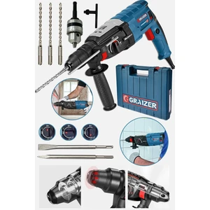 Alman 3000 W Bakir Sargili Kırıcı Delici Hilti Matkap Metal Şanzumanlı + 5 Adet Uç Yedek Mandren Gri