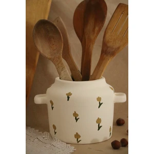 Mini model dekoratif sade çiçek desenli kulp detaylı vintage vazo