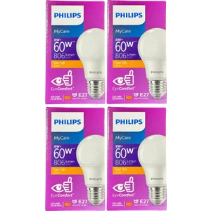 8W (60W) 2700K (Sarı Işık) E27 Duylu Klasik LED Ampul (4 Adet)