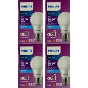 8W (60W) 6500K (Beyaz Işık) E27 Duylu Klasik LED Ampul (4 Adet)