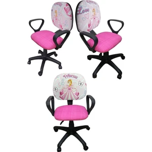 Çocuk Odası Ders Çalışma Ofis Koltuğu Sindirella Prenses Desenli Çocuk Sandalyesi Pembe