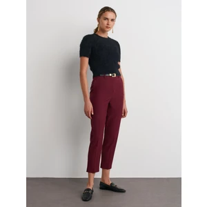 71293 Kemerli Yüksek Bel Pantolon-Bordo