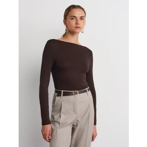 31213 Kayık Yaka Uzun Kollu Top-Koyu Kahve