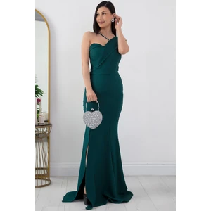 Yırtmaçlı Inci Detaylı Uzun Balık Abiye Elbise 13218