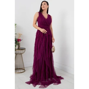 Kruvaze Fırfırlı Uzun Abiye Elbise 13360