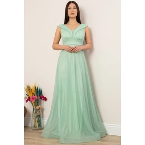 Simli Tül Uzun Abiye Elbise 13280