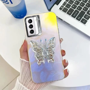 Samsung Galaxy S22 Uyumlu Kılıf Zebana Standlı Kelebek Silikon Kılıf Desen 1
