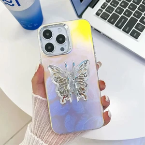 Apple iPhone 13 Pro Max Uyumlu Kılıf Zebana Standlı Kelebek Silikon Kılıf Desen 1