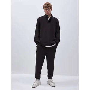 Düz Dik Yaka Uzun Kollu Regular Fit Siyah Sweatshırt