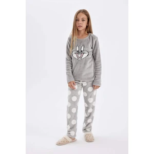 Kız Çocuk Pijama Takımı Looney Tunes Pelüş Uzun Kollu Üst Uzun Alt D1069A824WN