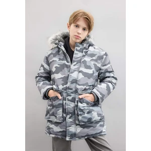 Erkek Çocuk Çıkarılabilir Suni Kürk Yaka Kapüşonlu Pelüş Astar Parka C8787A824CW