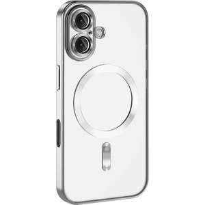Case World Apple iPhone 16 Plus Mag Safe Özellikli Lens Korumalı Logo Gösteren Şeffaf Luxury Silikon Kılıf - Gümüş