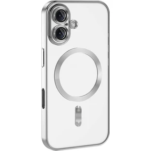 Case World Apple iPhone 16 Plus Mag Safe Özellikli Lens Korumalı Logo Gösteren Şeffaf Luxury Silikon Kılıf - Titanyum Gri