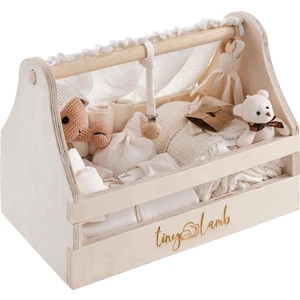 Tiny Lamb Yenidoğan Bebek Hediye Seti - Oyuncak Bebek Beşik ve Organik Hastane Çıkışı , Müslin Battaniye, Uyku Arkadaşı