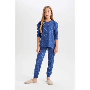 Kız Çocuk Pijama Takım Desenli Uzun Kollu Üst Beli Lastikli Uzun Alt D7746A824WN