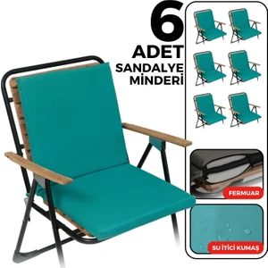 x permate 6'lı Sandalye Minderi Su Itici Kumaş 40 x 40  cm  Sünger Sırtlıklı Sandalye Minderi Bağcıklı Turkuaz