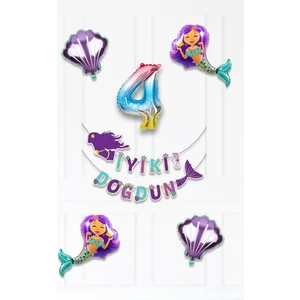 Deniz Kızı Tema Doğum Günü Balon Seti Istiridye Deniz Kızı ve Rakam Balonlu Balon Zinciri Seti