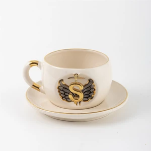 Bsk Ceramics Handmade Harfli Melek Çay Fincanı Siyah Ş Harfi