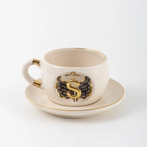 Bsk Ceramics Handmade Harfli Melek Çay Fincanı Siyah S Harfi