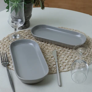 Mat Gri Noyan Kayık Tabak 26 cm 2 Adet 995
