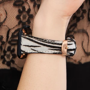 Apple Watch Uyumlu Kadın Deri Kordon 38mm 40mm 41mm Seri 4 5 6 7 8 9 Se 10 Beyaz Zebra Desenli Deri Kordon Kadınlara Özel Deri Apple Watch Kordonu