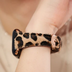 Apple Watch Uyumlu Kadın Deri Kordon 38mm 40mm 41mm Seri 4 5 6 7 8 9 Se 10 Leopar Desenli Deri Kordon Kahverengi Kadınlara Özel Tüylü Deri Kayış A