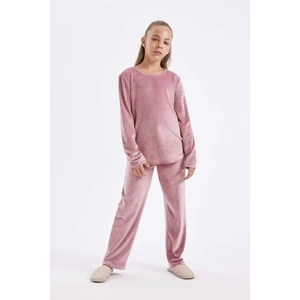 Kız Çocuk Pijama Takımı Bisiklet Yaka Polar Uzun Kollu Üst Uzun Alt D1067A824WN