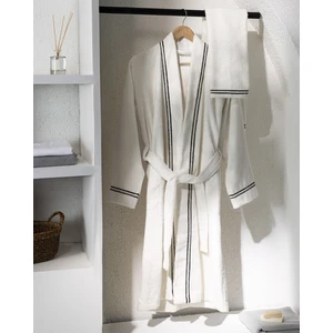 Madame Coco Blois  Pamuk Unisex  Bornoz - Ekru/Siyah - Lüks Koleksiyon