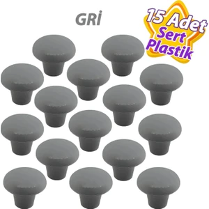 15 Adet Sert Plastik Mantar Düğme Kulp Gri Dolap Mobilya Mutfak Dolabı Çekmece Kapak Kulpu Kulbu