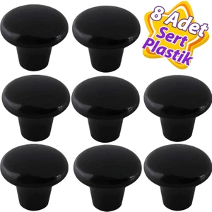 8 Adet Sert Plastik Mantar Düğme Kulp Siyah Dolap Mobilya Mutfak Dolabı Çekmece Kapak Kulpu Kulbu