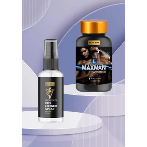 Alfa Man Maxman2 Erkeklere Uygun 60 Bitkisel Kapsül ve Pro Longer Ge-Ciktirme Spreyi 50 ml