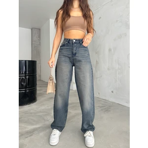 Kadın Soluk Efektli Bol Kesim Geniş Paça Rahat Baggy Jean Pantolon