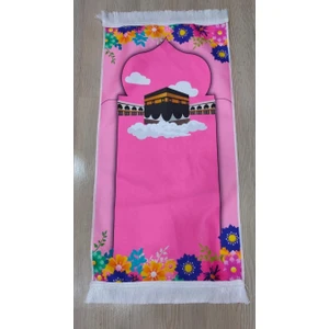 Kale Promosyon Çocuk Seccadesi Mavi Dijital Baskılı 45 x 90 , Namazlık, Kabe Desenli