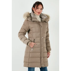 Regular Fit Çıkarılabilir Kapüşonlu Fermuarlı Cepli Şişme Mont Bayan Mont 497EMİLY