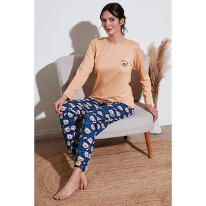 Streç Regular Fit Beli Lastikli Bisiklet Yaka Pijama Takımı Kadın Pijama Takımı 65714101